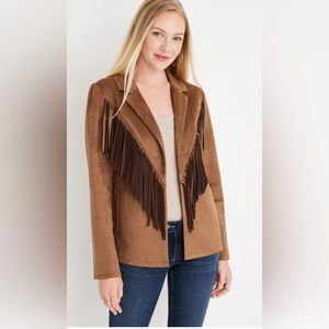 NWOT Maurice’s Brown Faux Suede Fringe Jacket